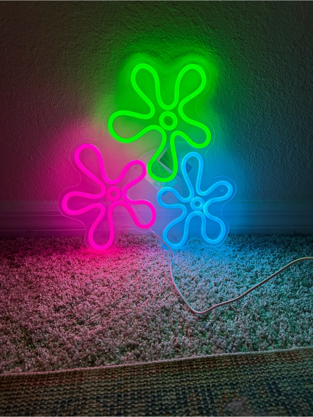 Neon Flower LED Wall Light Trio - Green, Pink & Blue
